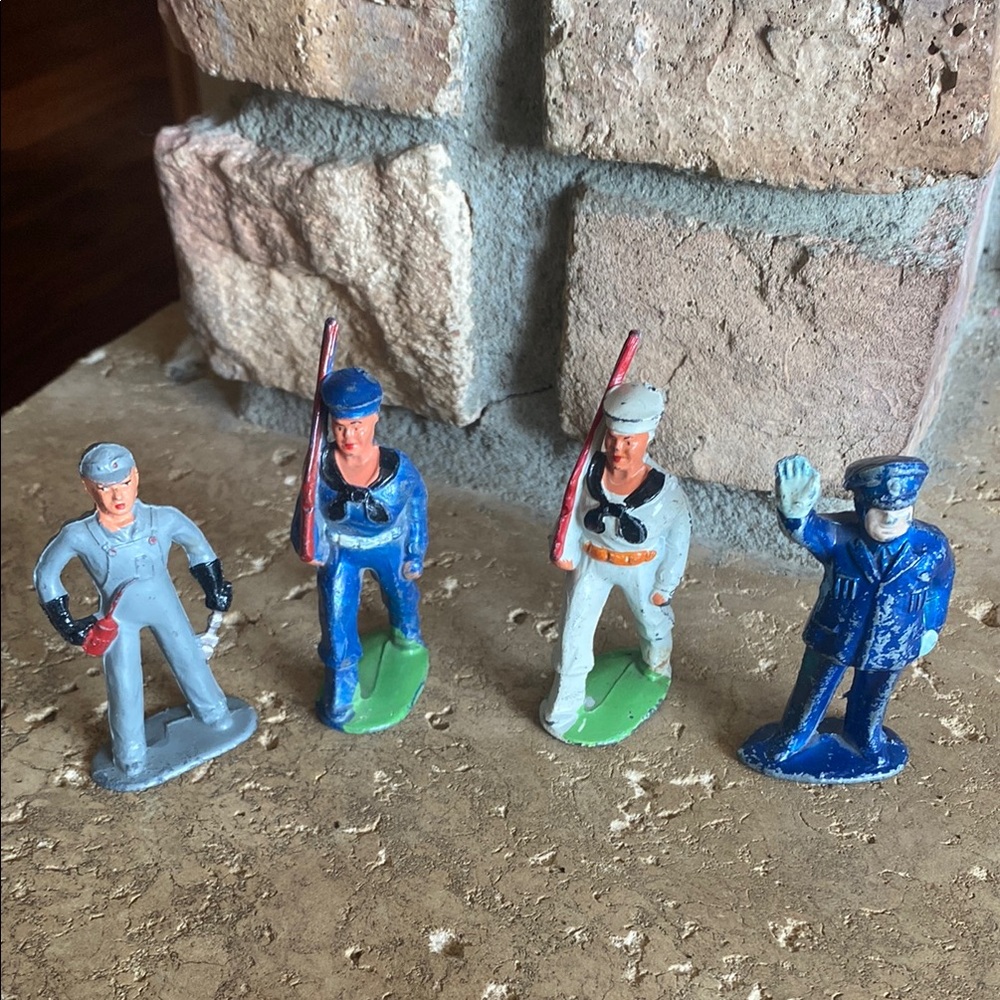 Vintage Antique Barclay Manoil set of 4 Mechanic, police, 2 Navy Soldiers
